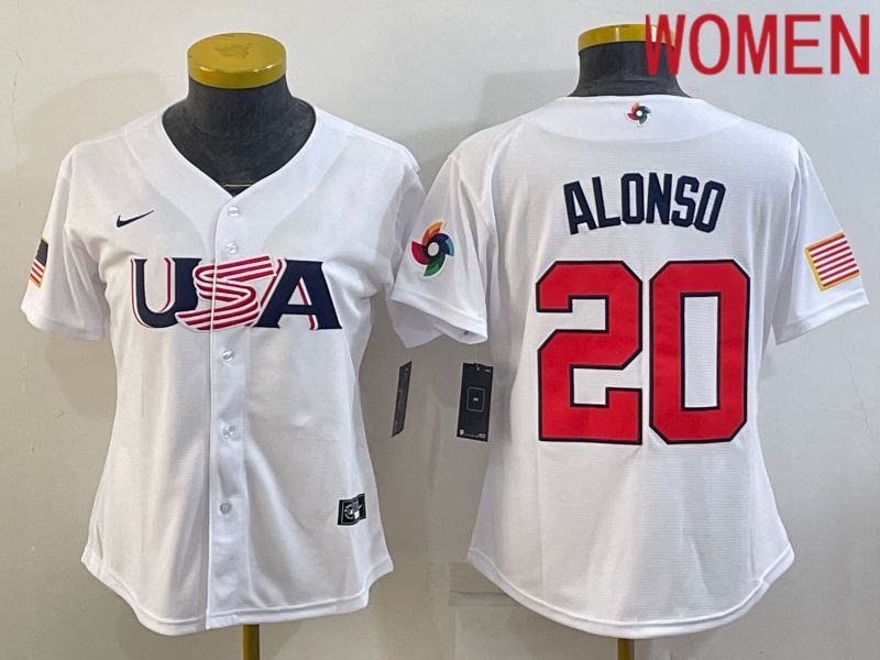 Women 2023 World Cub USA #20 Alonso White Nike MLB Jersey7